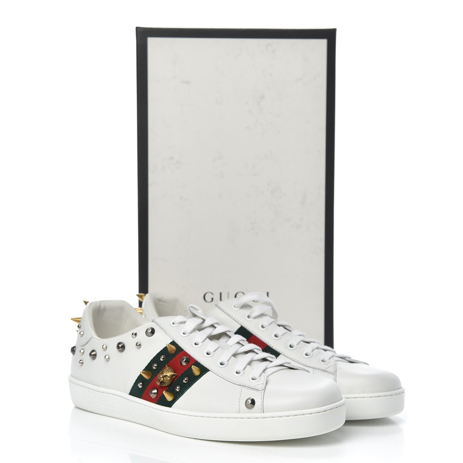Gucci Mens Calfskin Web Studded Ace Sneakers 9.5 White 9 of 9