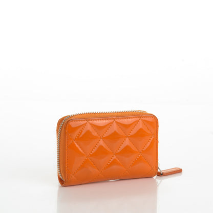Chanel Patent Calfskin Quilted Zip Coin Purse Orange 3 of 9