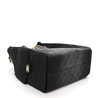 Chanel Washed Denim Quilted Medium Chanel 25 Handbag Black 5 of 12