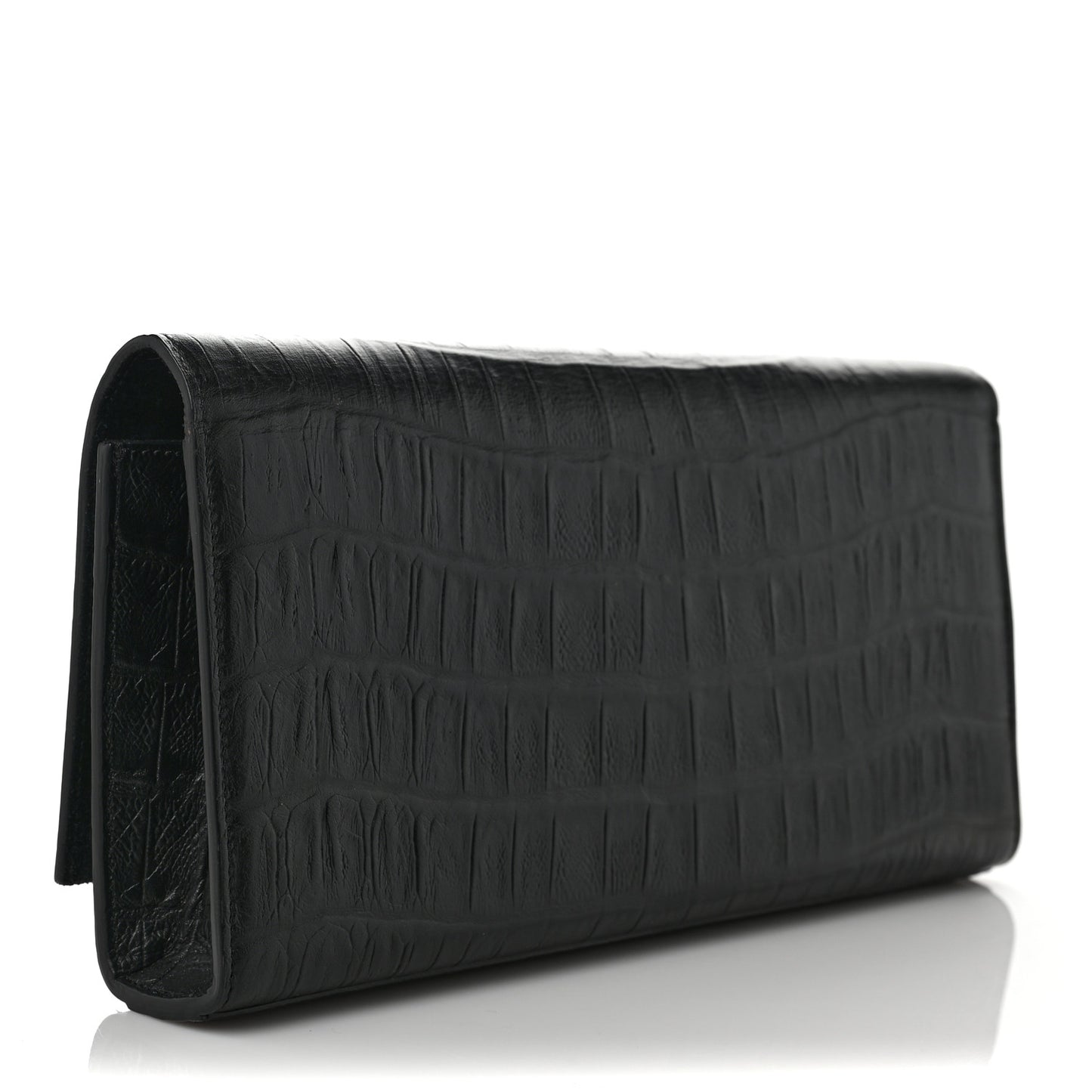 Calfskin Crocodile Embossed Classic Monogram Tassel Clutch Black
