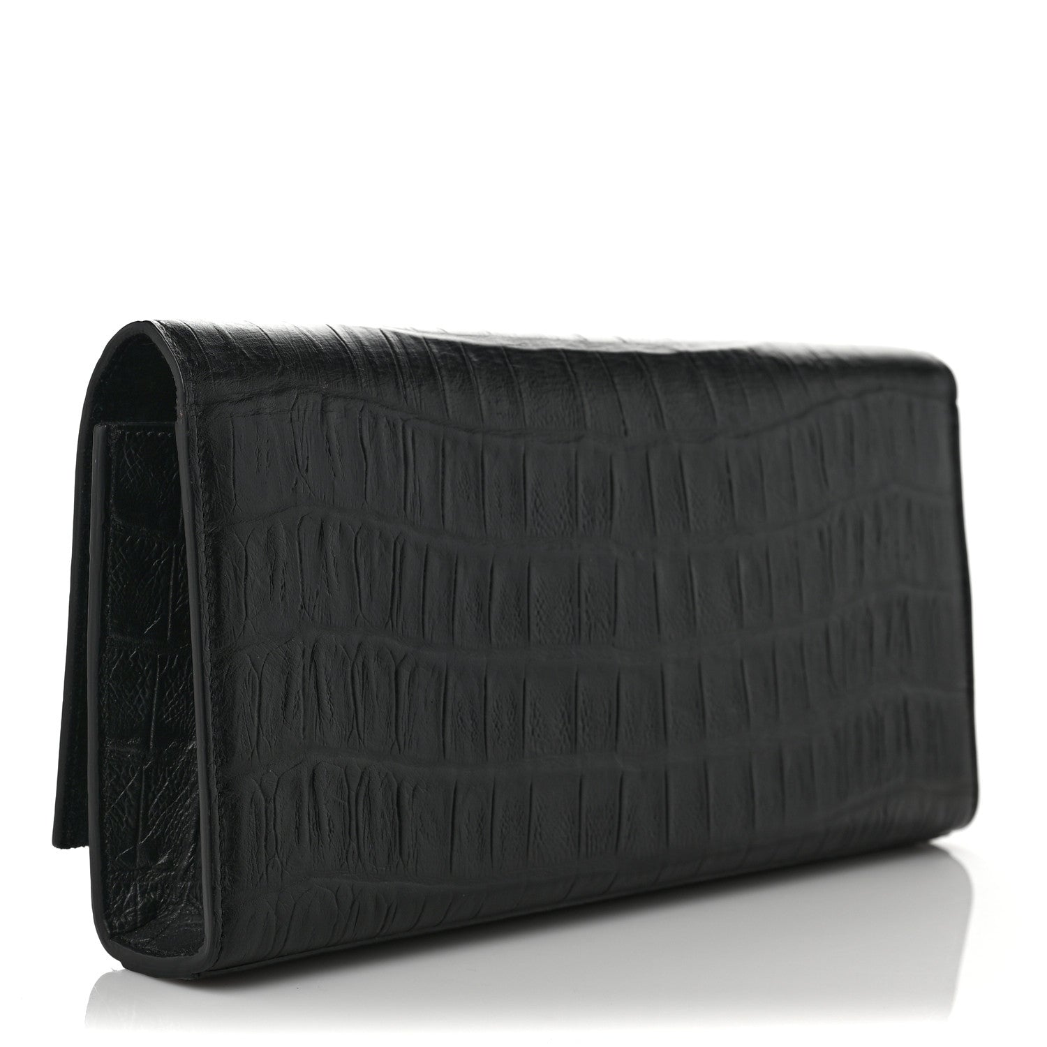 Saint Laurent Calfskin Crocodile Embossed Classic Monogram Tassel Clutch Black 3 of 9