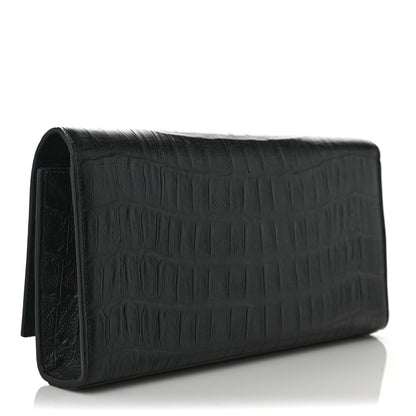 Saint Laurent Calfskin Crocodile Embossed Classic Monogram Tassel Clutch Black 3 of 9