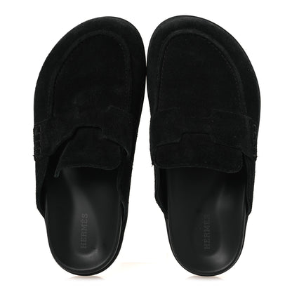 Hermes Suede Calfskin Go Mules 37 Black 2 of 11