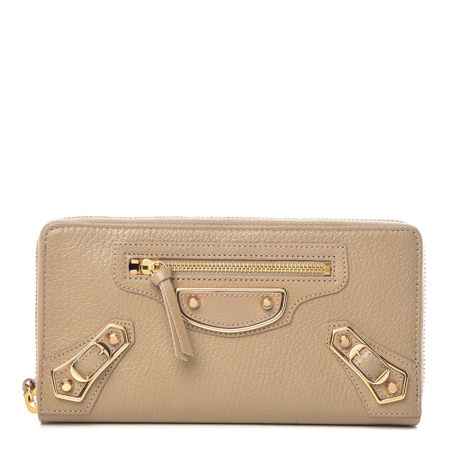 Balenciaga Chevre Gold Metallic Edge Hardware Zip Around Wallet Beige Latte 1 of 8