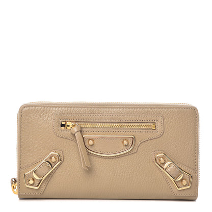 Balenciaga Chevre Gold Metallic Edge Hardware Zip Around Wallet Beige Latte 1 of 8