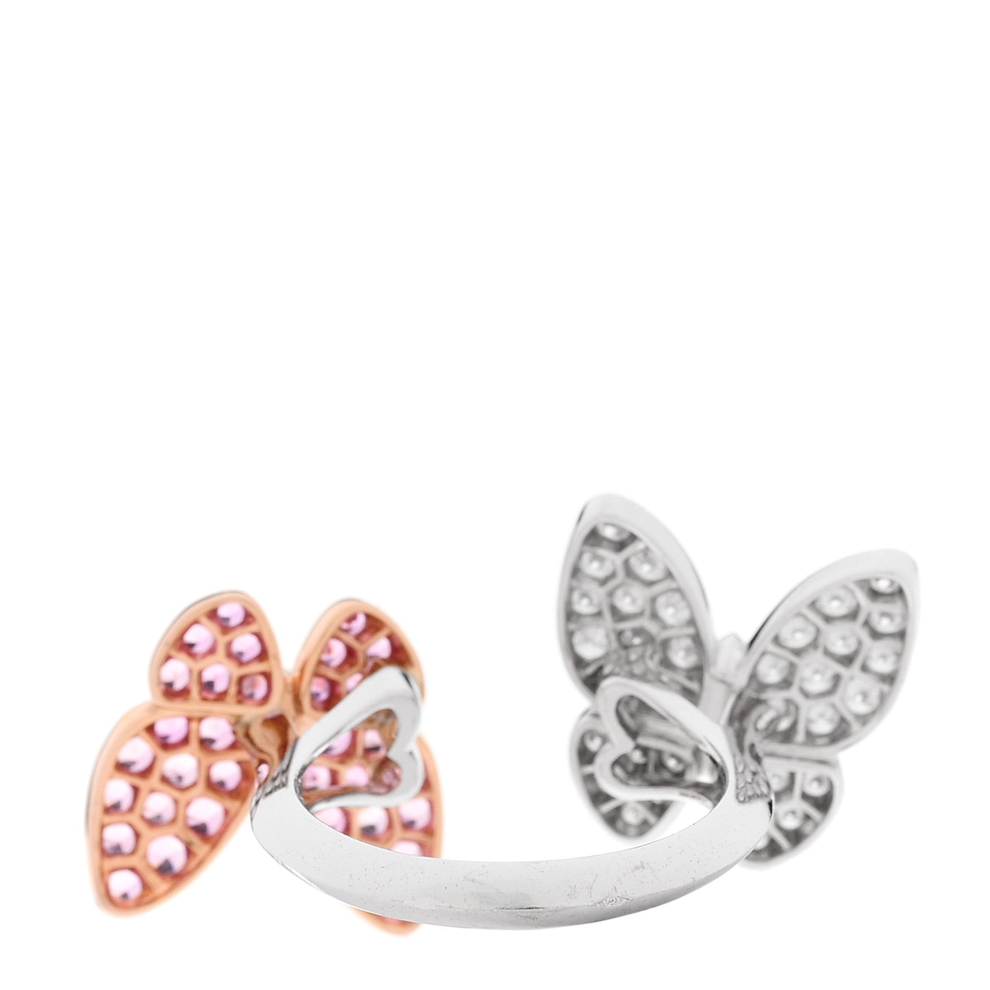 18K White Rose Gold Diamond Pink Sapphire Two Butterfly Between The Finger Ring 55 7.25