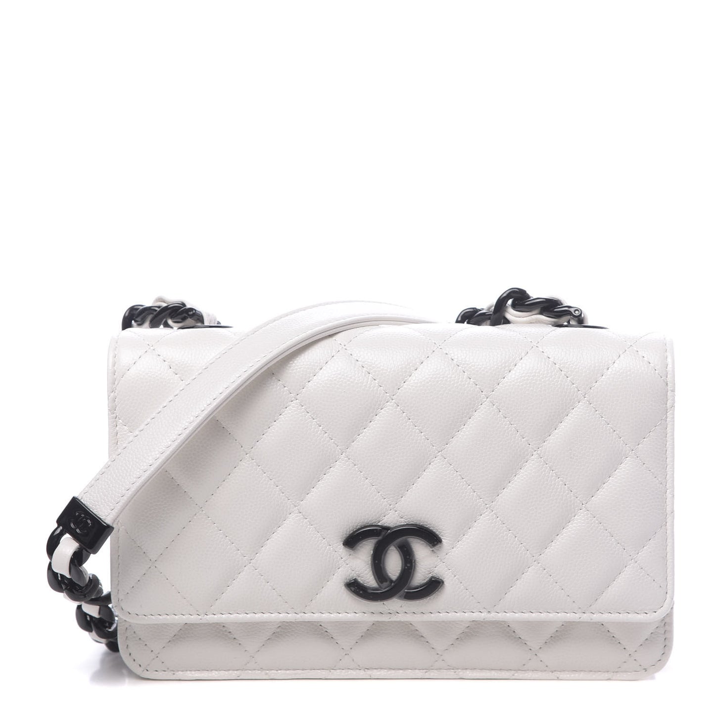 Caviar Quilted My Everything Wallet On Chain WOC White