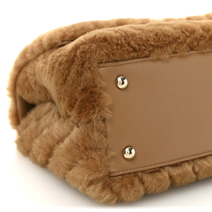 Chanel Shearling Lambskin Chevron Quilted Small Coco Handle Flap Beige 9 of 12