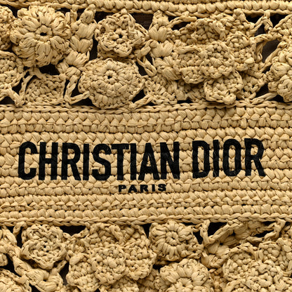 Christian Dior Woven Raffia Floral Embellished Small Book Tote Natural 10 of 12
