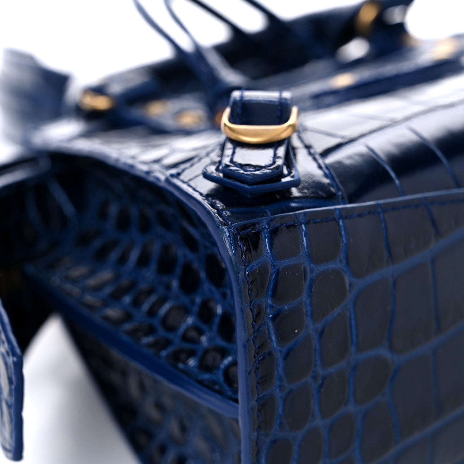 Balenciaga Shiny Supple Calfskin Crocodile Embossed Neo Classic Gold Hardware Mini City Navy 8 of 12