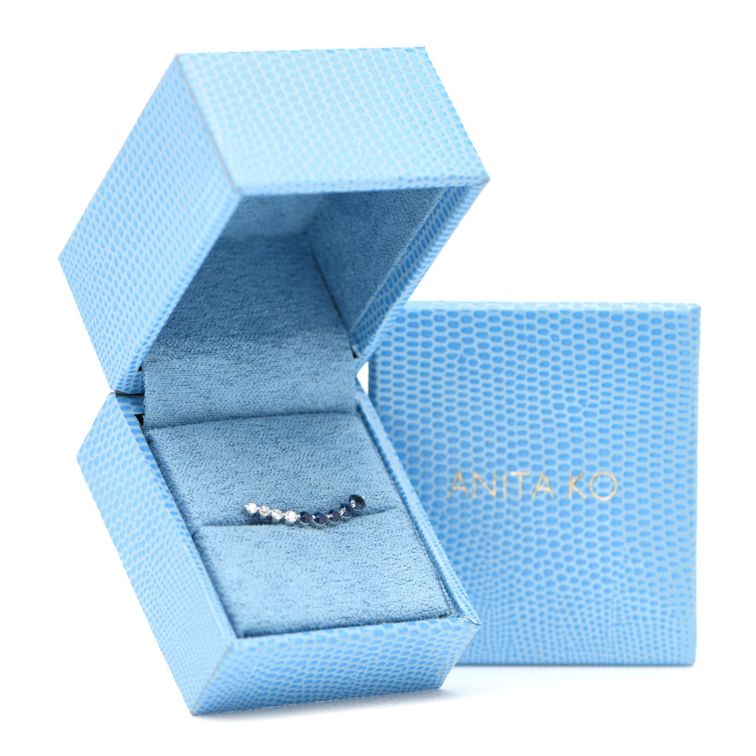 Anita Ko 18K White Gold Diamond Blue Sapphire Floating Earring 6 of 6