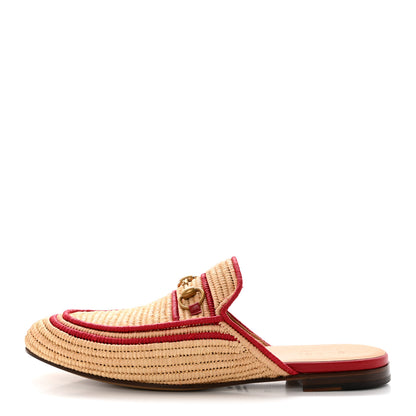 Gucci Raffia Mens Princetown Slippers 12 Naturale Sand Storm Red 1 of 8