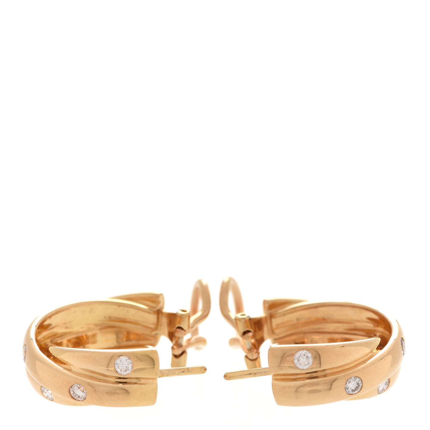 18K Yellow Gold Diamond Trinity Hoop Earrings