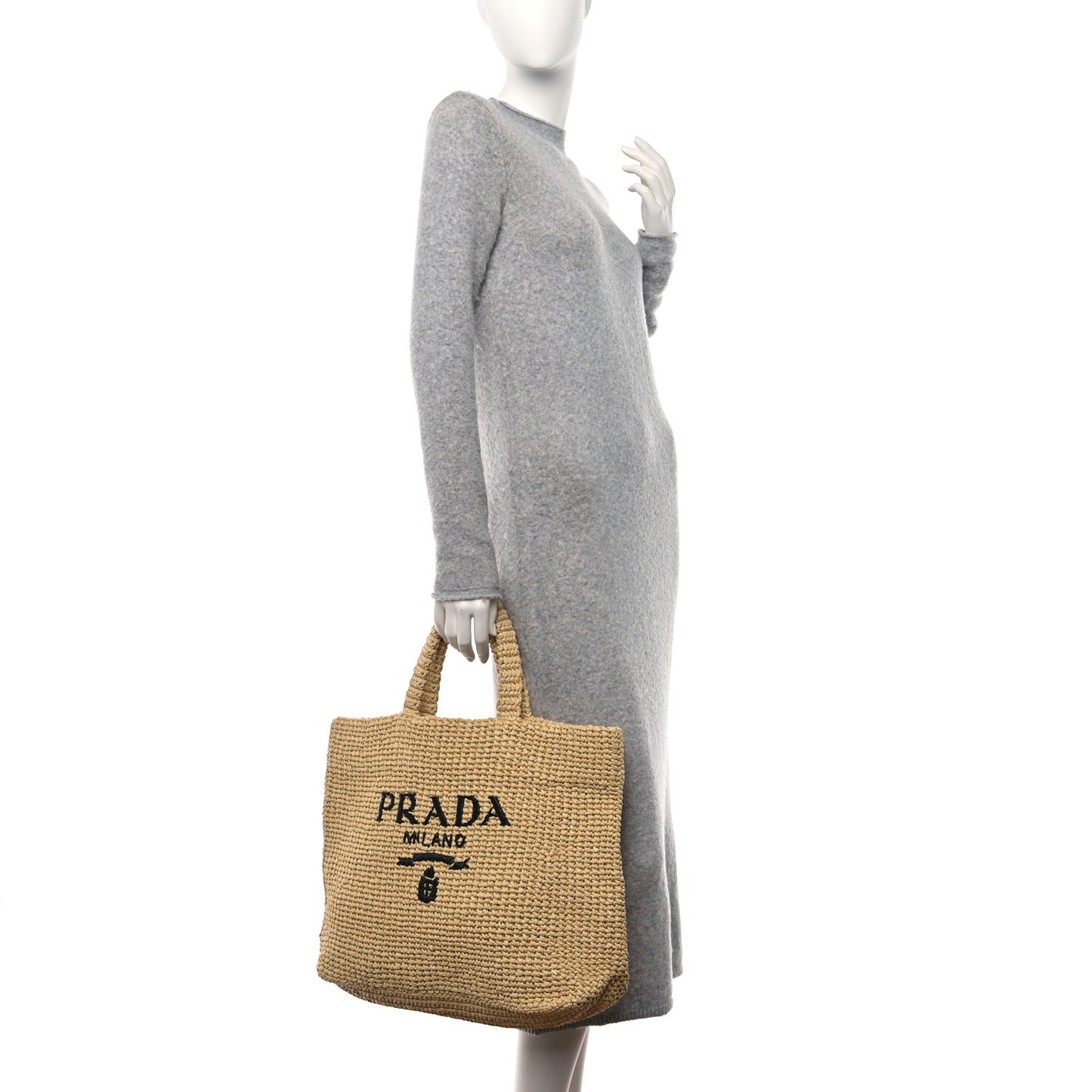 Yarn Raffia Effect Crochet Embroidered Logo Tote Naturale