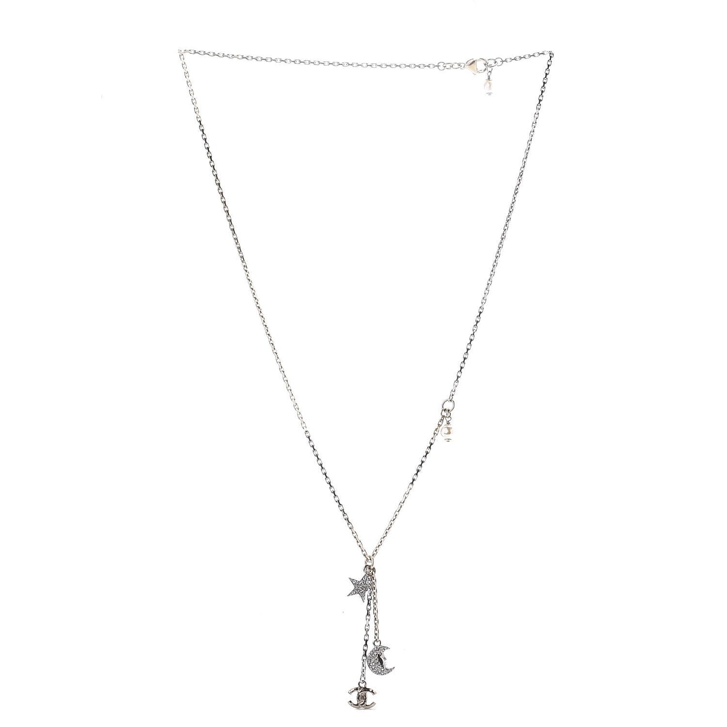 Crystal Pearl CC Moon Star Drop Necklace Gold
