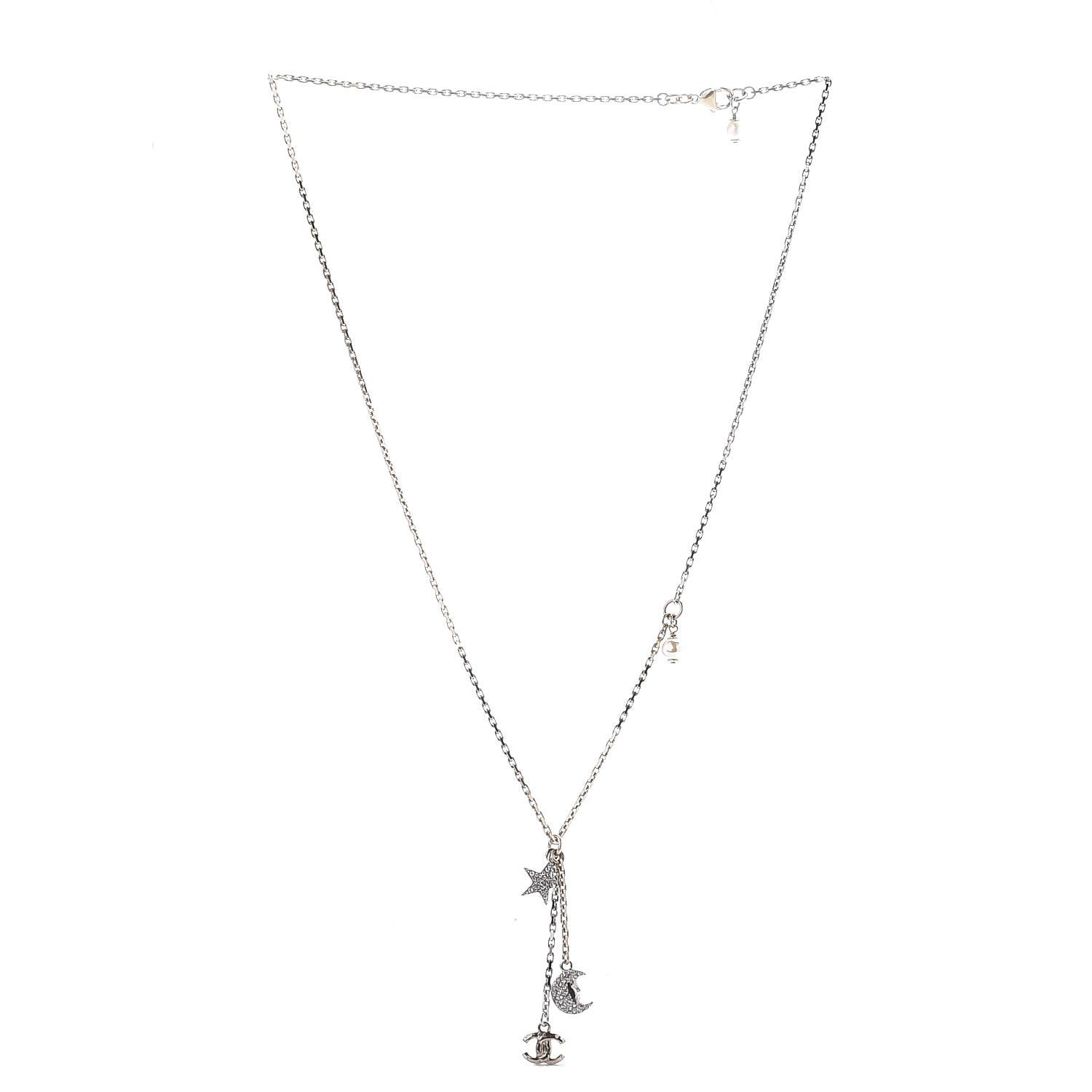 Chanel Crystal Pearl CC Moon Star Drop Necklace Gold 3 of 5