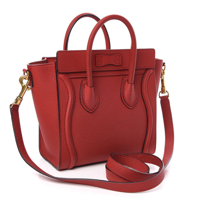 Celine Drummed Calfskin Nano Luggage Red 3 of 10