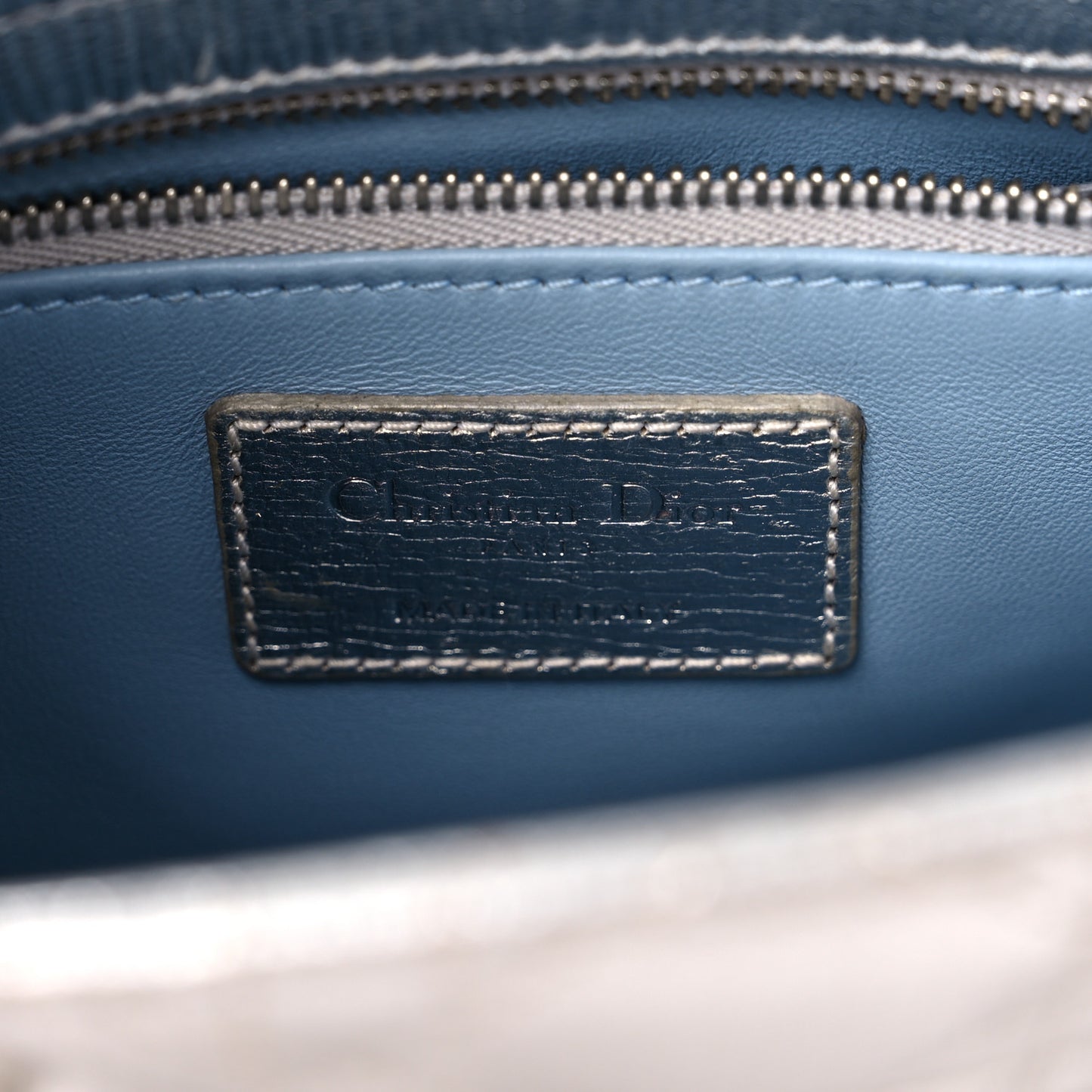 Metallic Grained Calfskin Cannage Small Lucky Badges My Lady Dior Silver