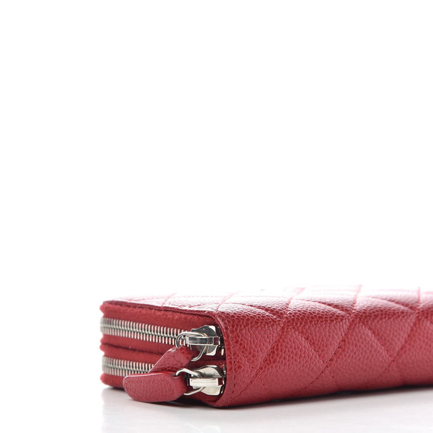 Caviar Quilted Gusset Double Zip Around Wallet Red