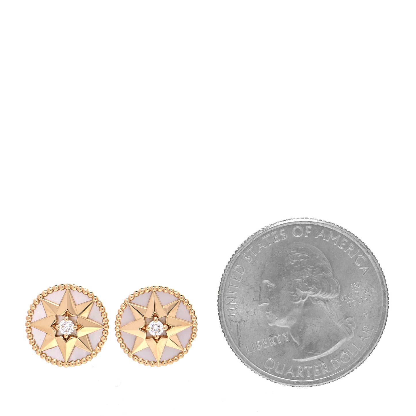 18K Yellow Gold Diamond Mother of Pearl Large Rose Des Vents Earrings