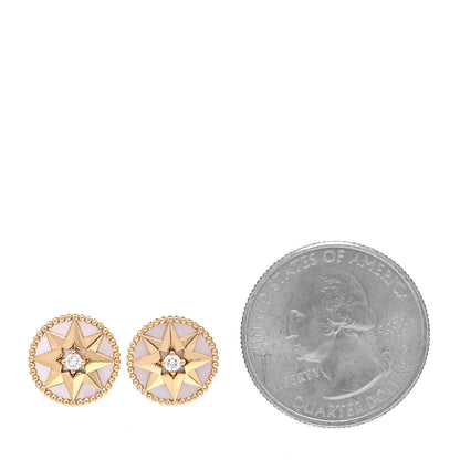 Christian Dior 18K Yellow Gold Diamond Mother of Pearl Large Rose Des Vents Earrings 2 of 6