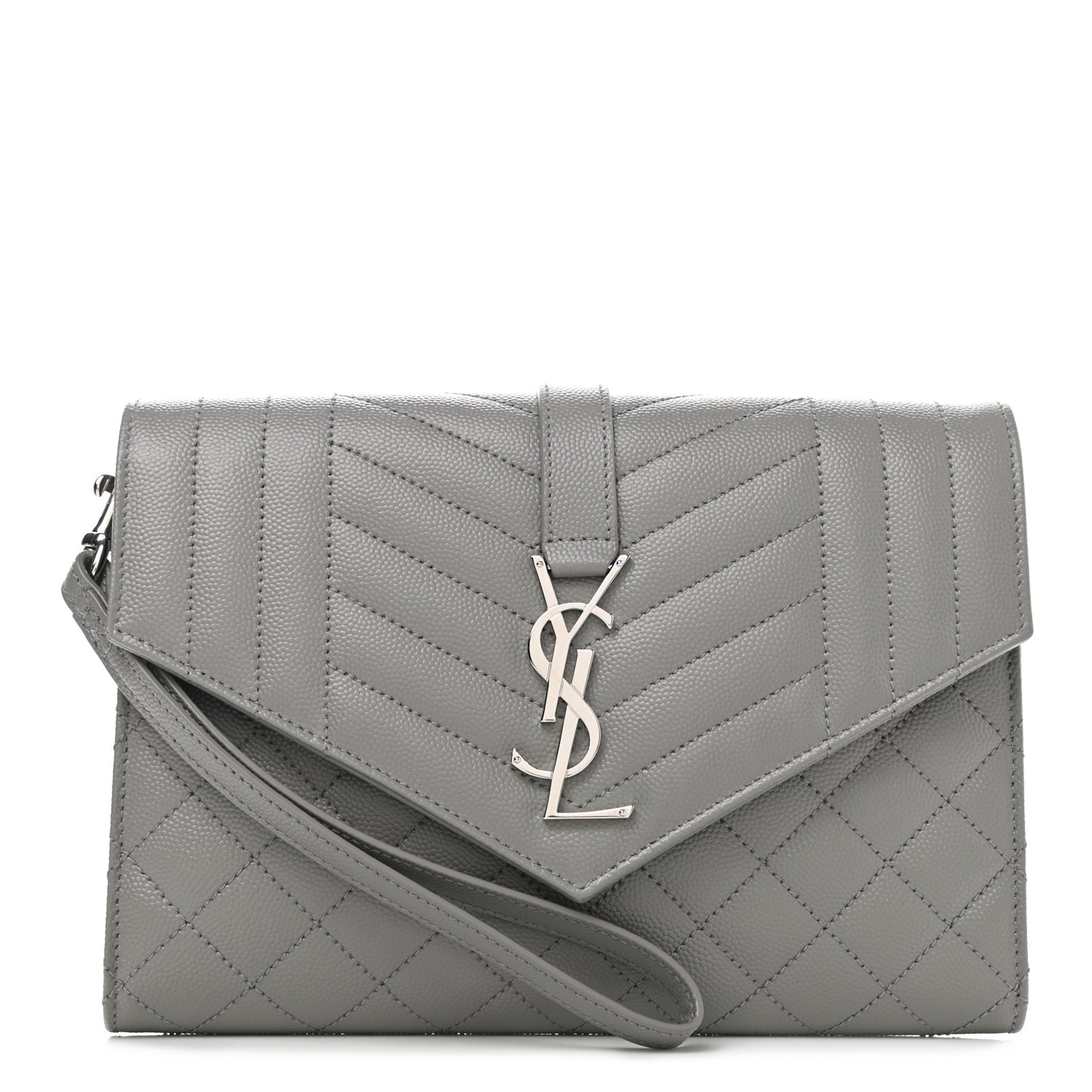 Grain De Poudre Textured Mixed Matelasse Triquilt Monogram Clutch Storm