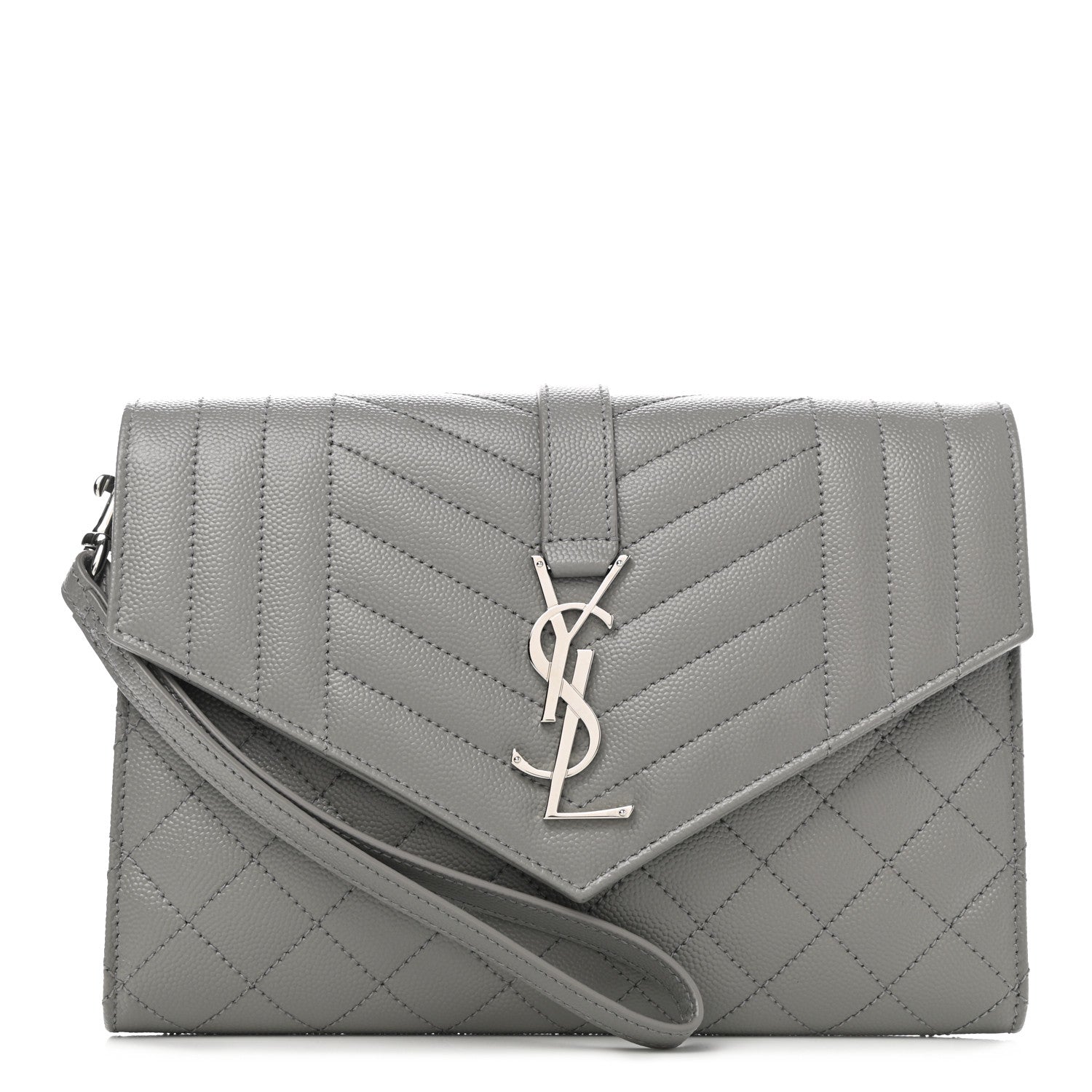 Saint Laurent Grain De Poudre Textured Mixed Matelasse Triquilt Monogram Clutch Storm 1 of 8