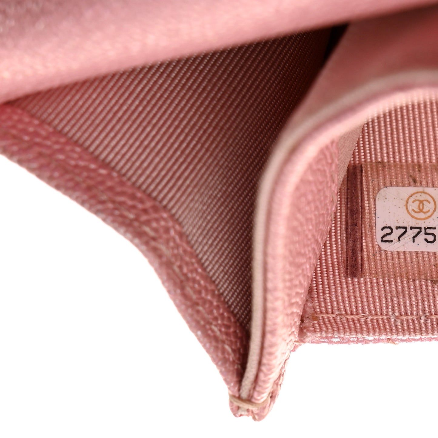 Iridescent Caviar Quilted Flap Card Holder Rose Pink
