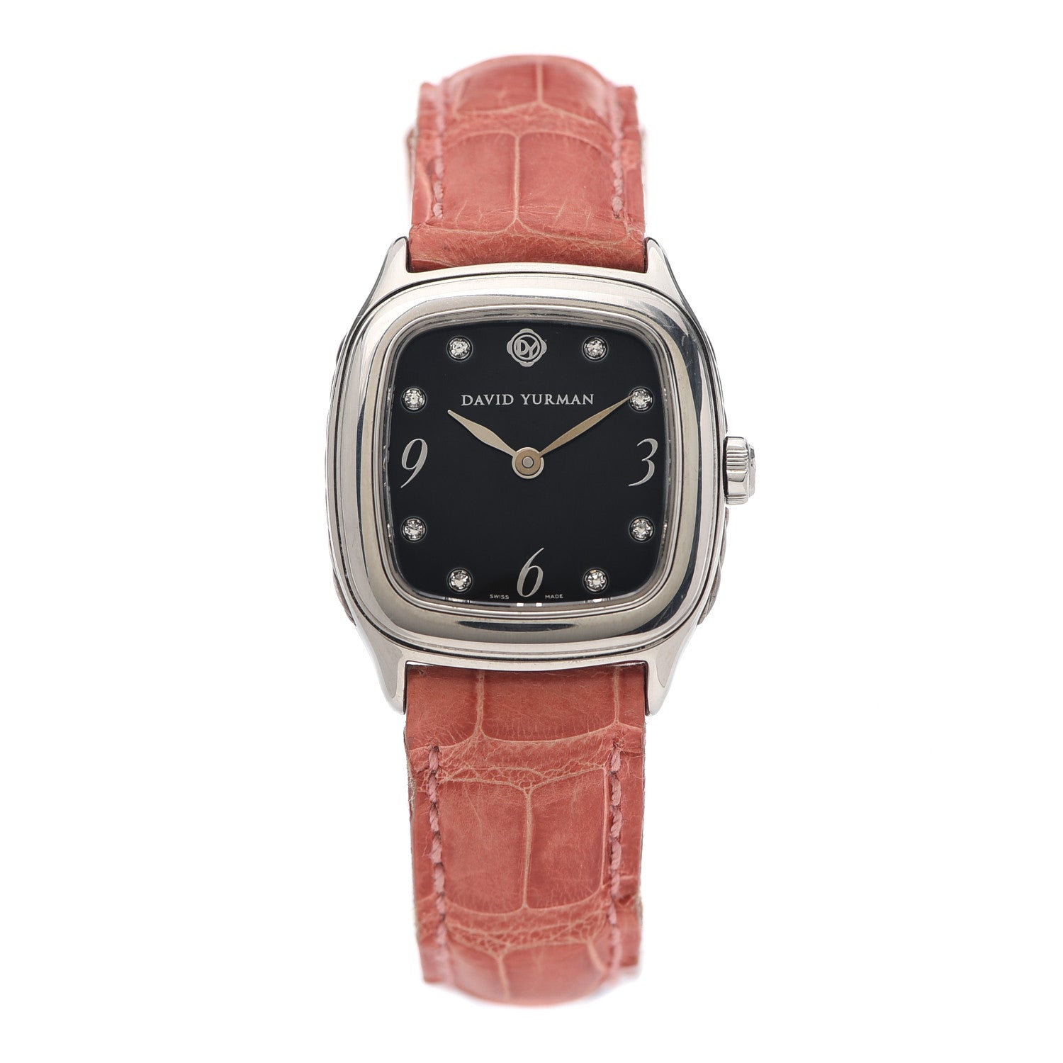 David Yurman Stainless Steel Alligator Diamond Black Mother of Pearl 25mm Thoroughbred Quartz Watch 1 of 5