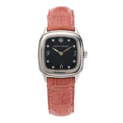 David Yurman Stainless Steel Alligator Diamond Black Mother of Pearl 25mm Thoroughbred Quartz Watch 1 of 5