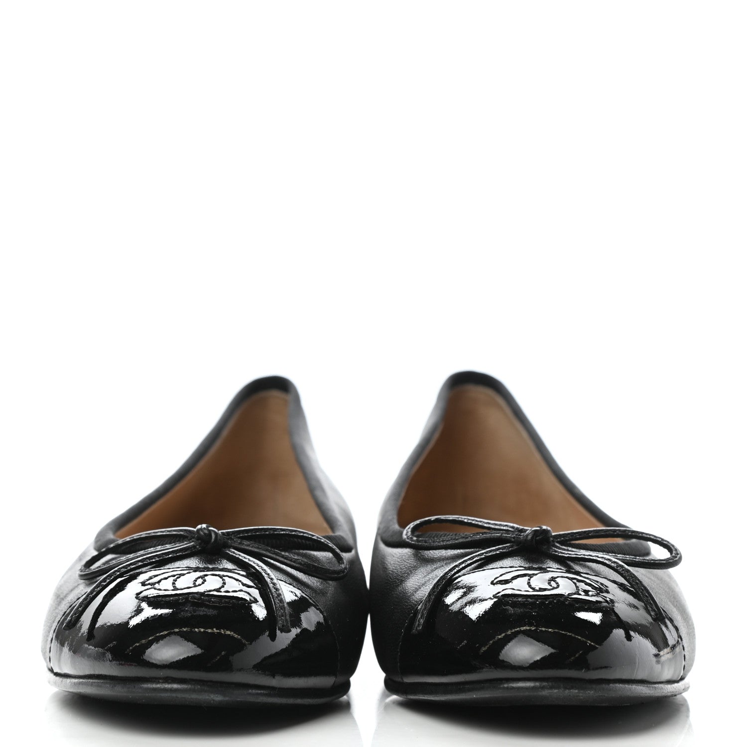 Chanel Lambskin Patent Cap Toe Ballerina Flats 35 Black 3 of 9