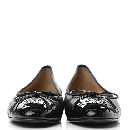 Chanel Lambskin Patent Cap Toe Ballerina Flats 35 Black 3 of 9