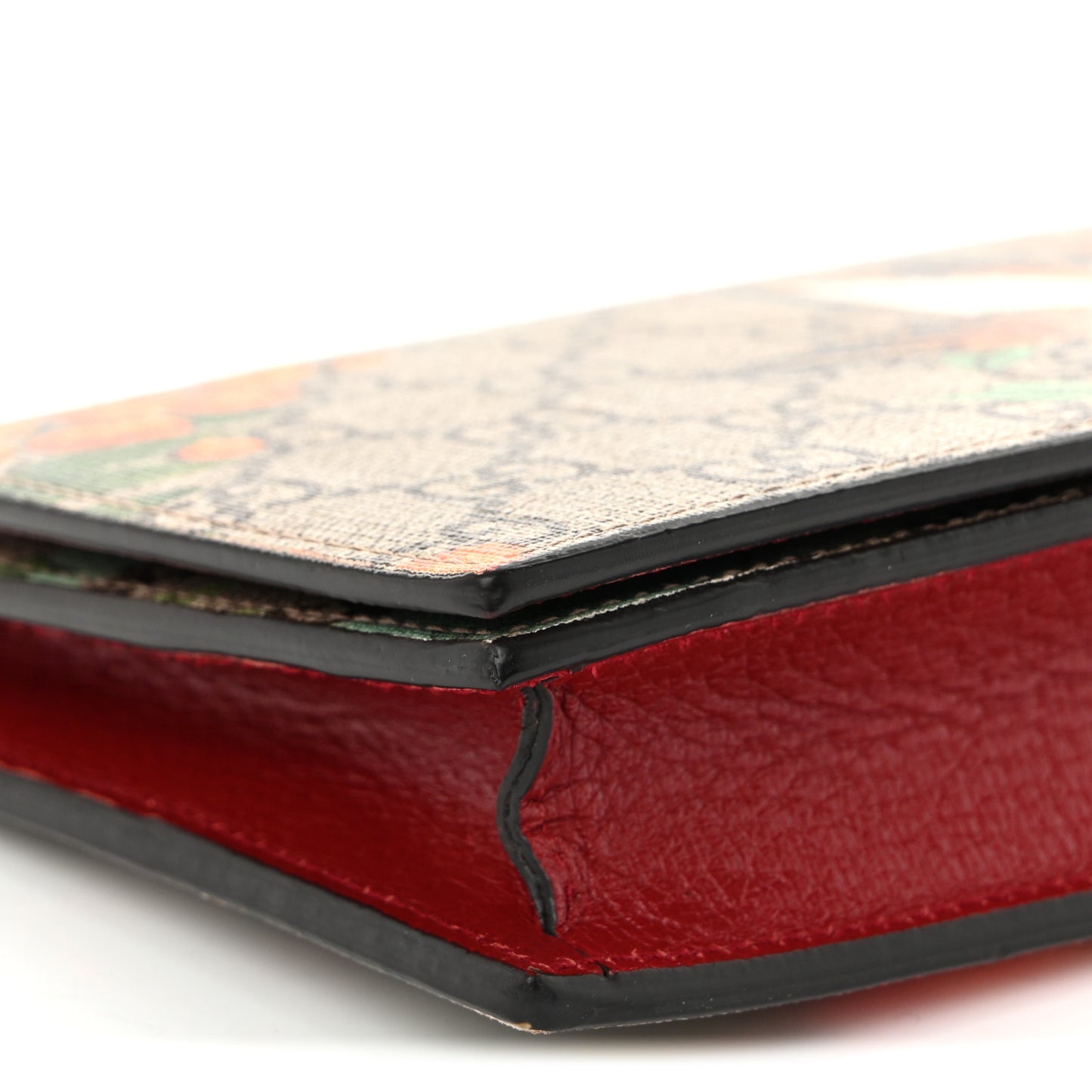GG Supreme Monogram Tian Chain Wallet Beige Multicolor Red