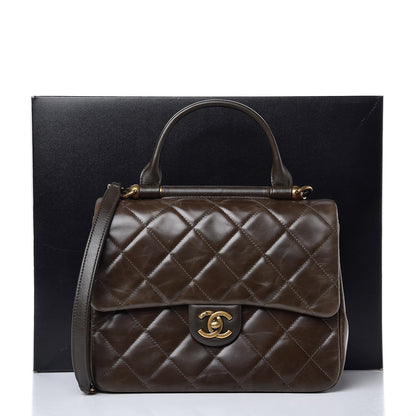 Chanel Calfskin Quilted Medium Gold Bar Top Handle Flap Dark Khaki 8 of 8
