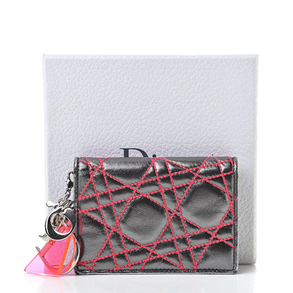 Christian Dior Metallic Lambskin Cannage Anselm Reyle Lady Dior Card Holder Gunmetal 13 of 13