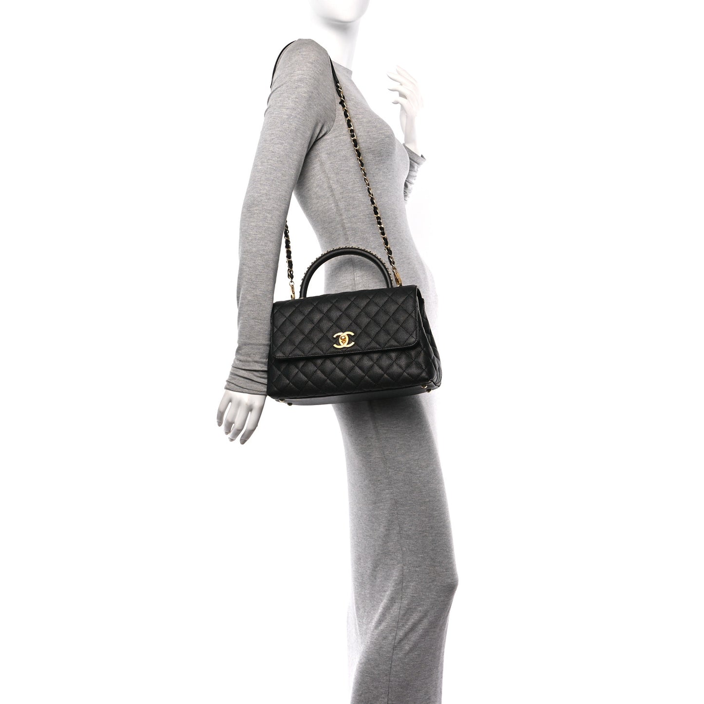Caviar Quilted Small Coco Chain Handle Flap Black