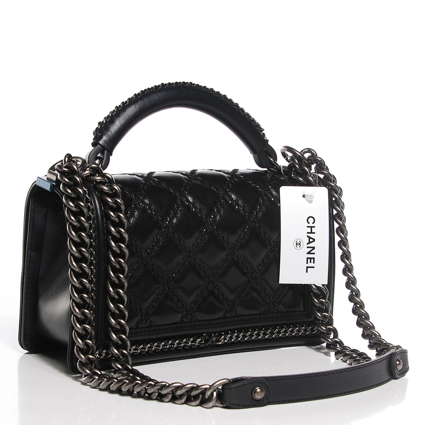 Goatskin Quilted Medium Boy Handle Flap Black