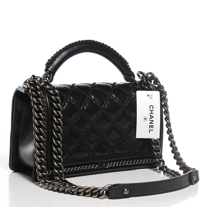 Chanel Goatskin Quilted Medium Boy Handle Flap Black 3 of 9