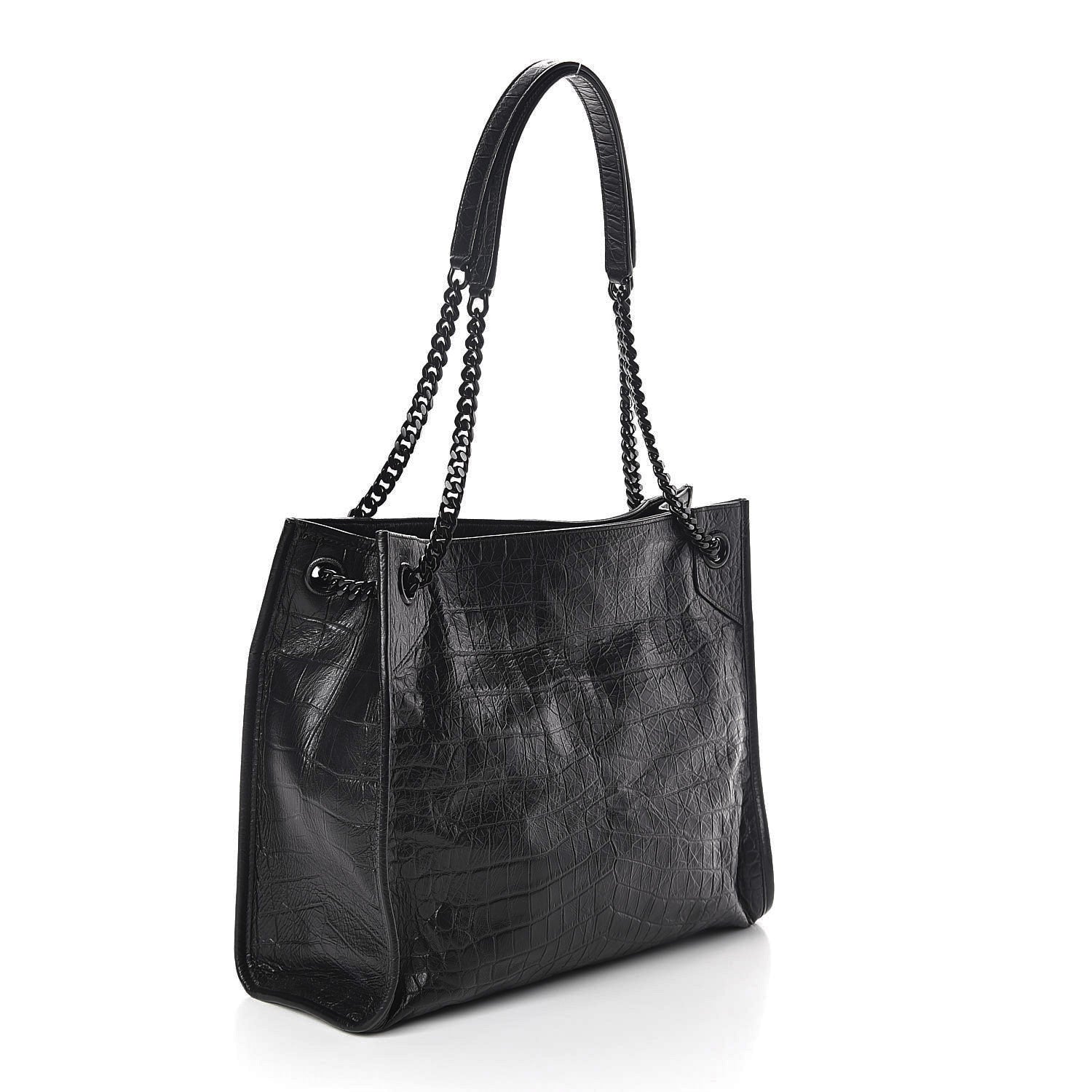 Saint Laurent Calfskin Crocodile Embossed Monogram Medium Niki Shopping Bag Black 3 of 10