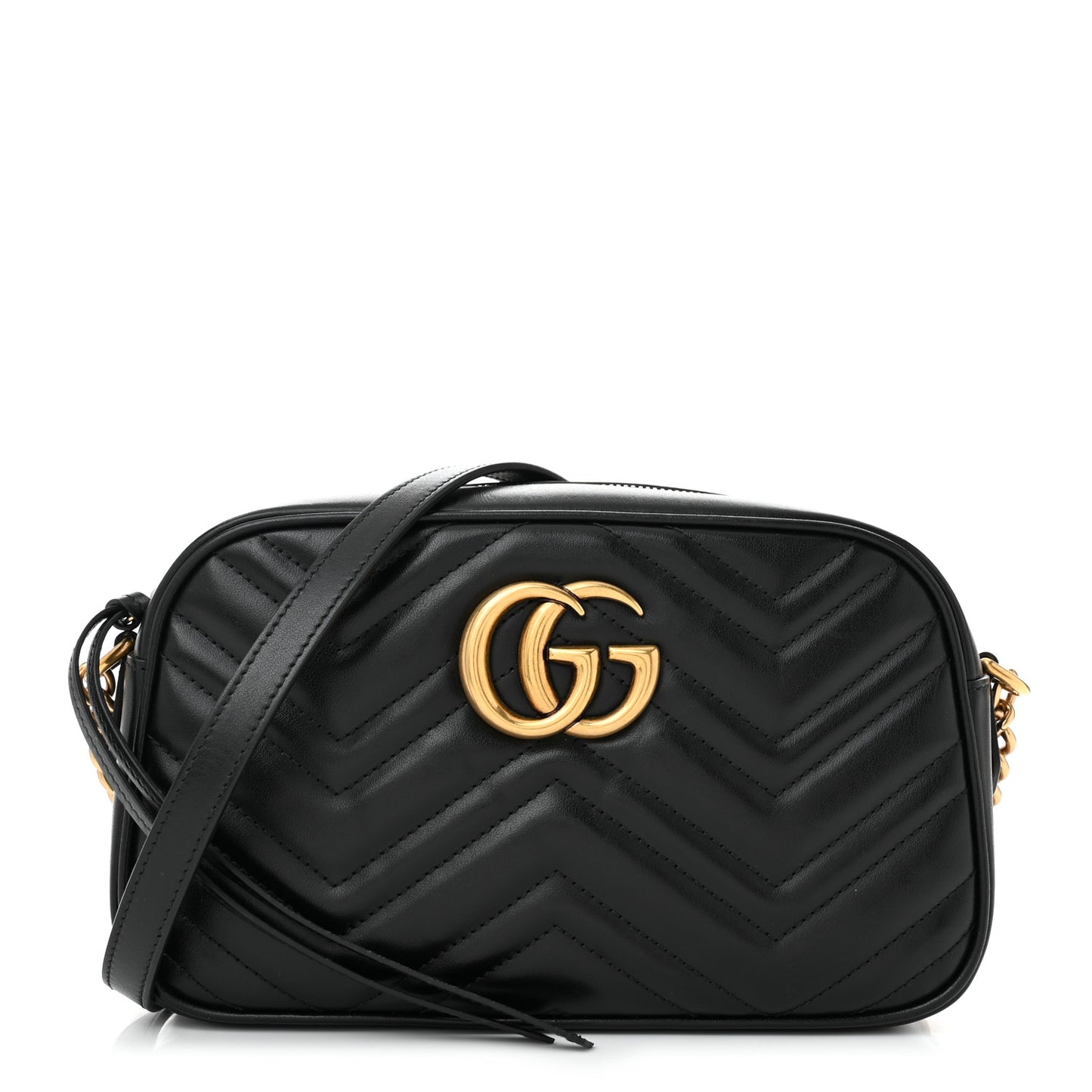 Calfskin Matelasse Small GG Marmont Chain Shoulder Bag Black