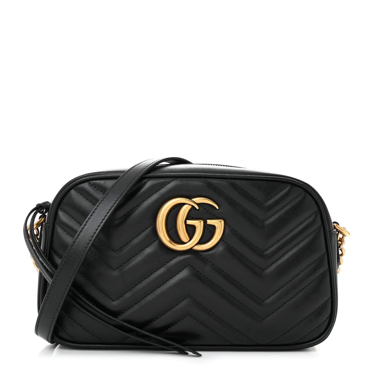 Gucci Calfskin Matelasse Small GG Marmont Chain Shoulder Bag Black 1 of 10