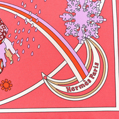 Hermes Silk Le Sacre De L'Hiver Pocket Square Rose Parme White 2 of 4
