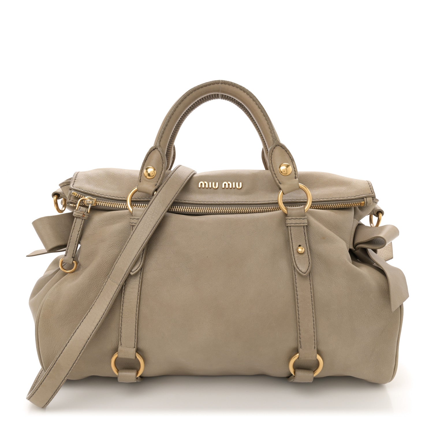Miu Miu Vitello Medium Bow Bag Grey 1 of 15