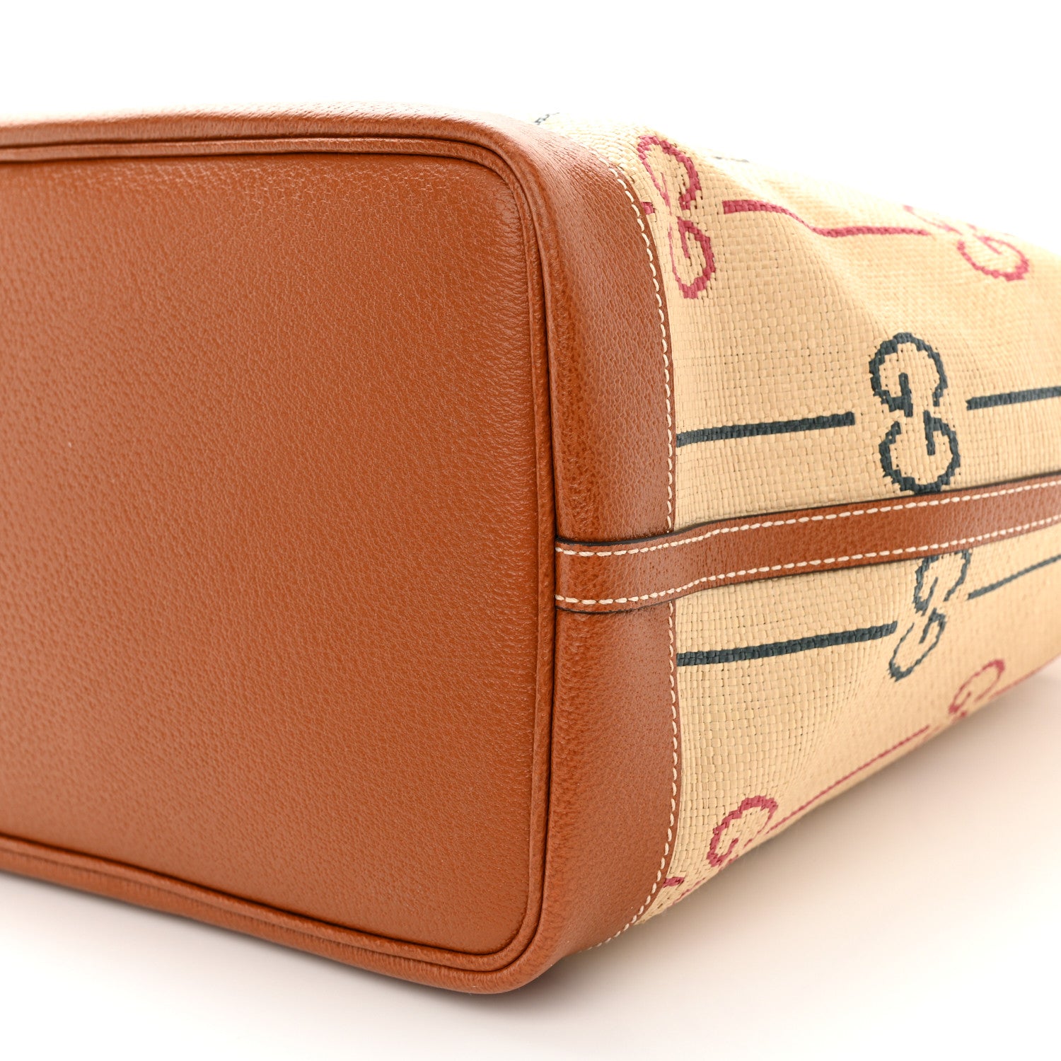 Gucci Straw Jacquard Dollar Calfskin GG Monogram Large Shopping Tote Natural Multicolor 11 of 13