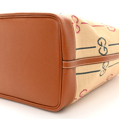 Gucci Straw Jacquard Dollar Calfskin GG Monogram Large Shopping Tote Natural Multicolor 11 of 13