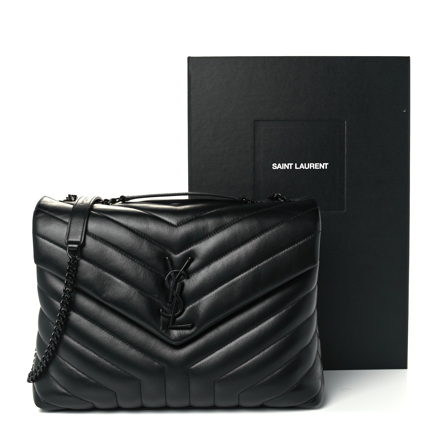 Saint Laurent Calfskin Y Quilted Monogram Medium Loulou Chain Satchel Black 12 of 12