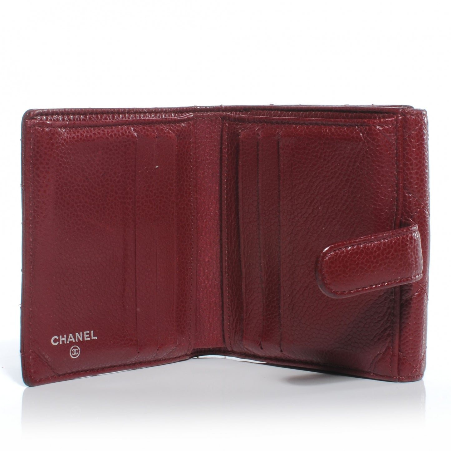 Caviar Quilted Compact Flap Wallet Dark Red