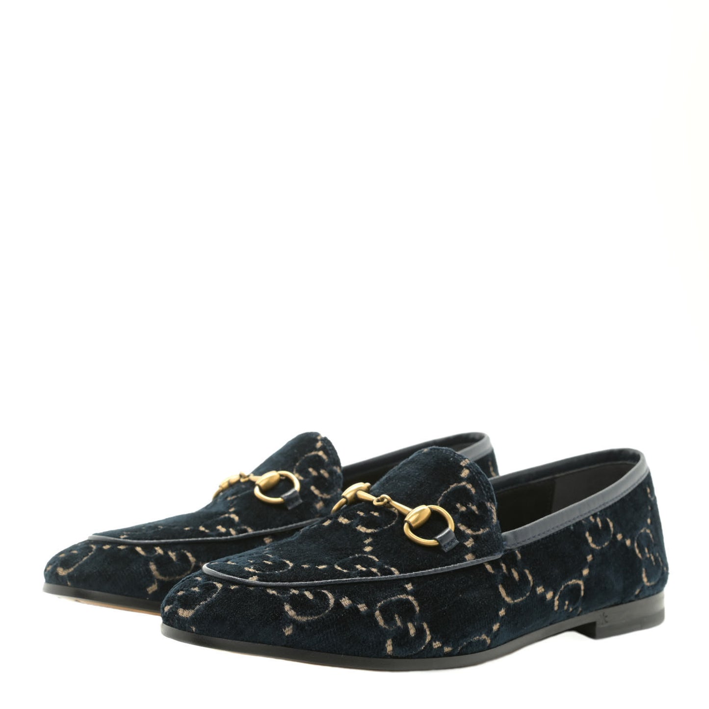Velvet GG Monogram Horsebit Womens Jordaan Loafers 36 Blue Beige