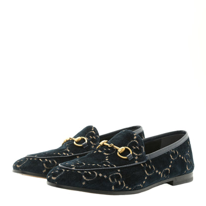 Gucci Velvet GG Monogram Horsebit Womens Jordaan Loafers 36 Blue Beige 3 of 12