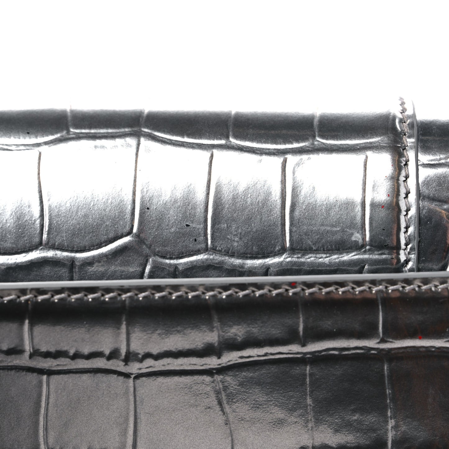 Metallic Calfskin Crocodile Embossed Hourglass Chain Bag Silver